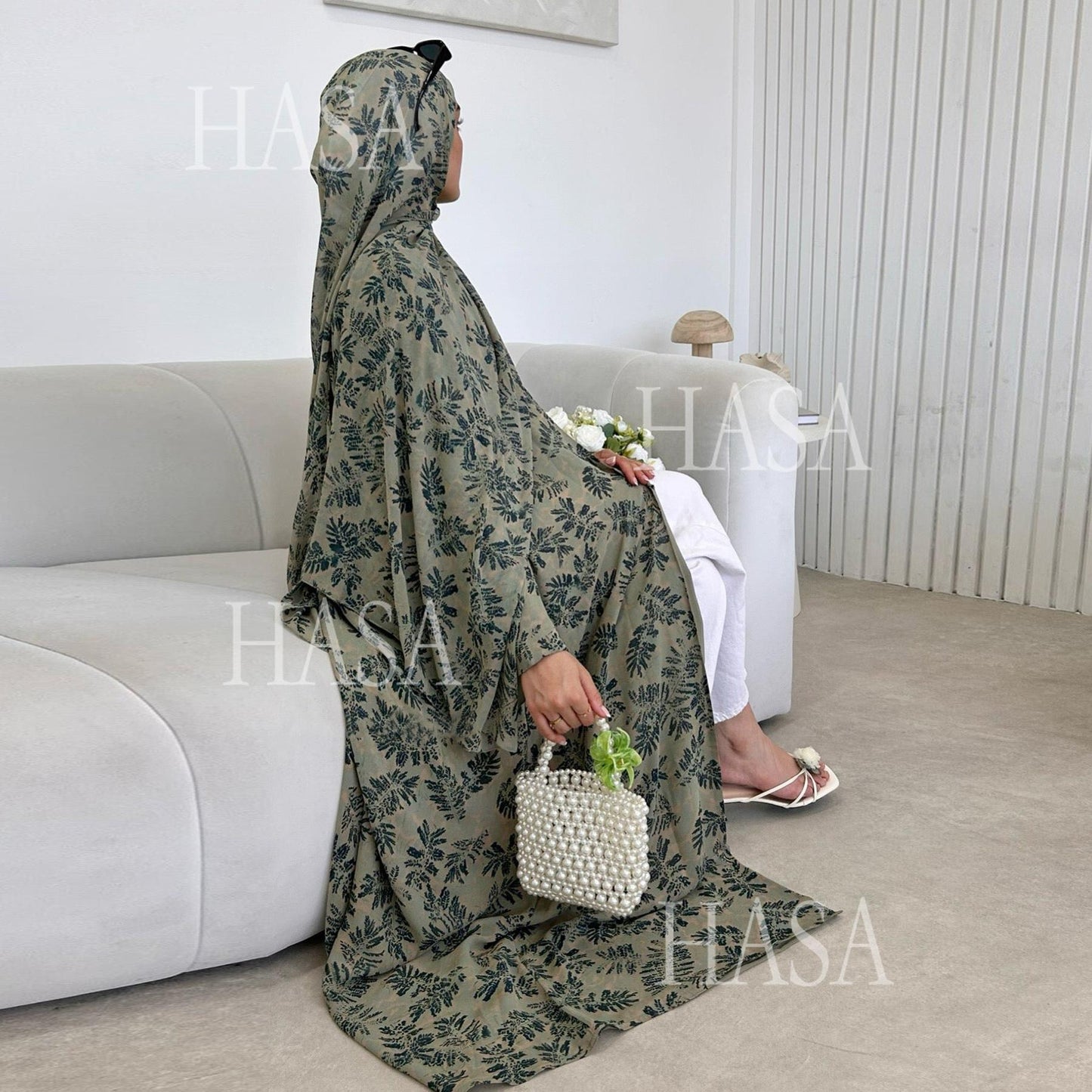 LUMAYA6515 Summer Printed Chiffon Jacket and Headscarf Two-Piece Set