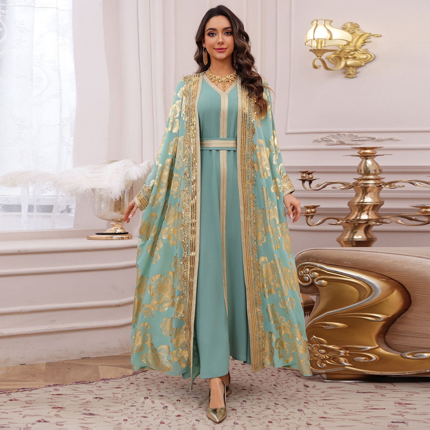 LM6643 Two-piece robe dress with gold foil stamping