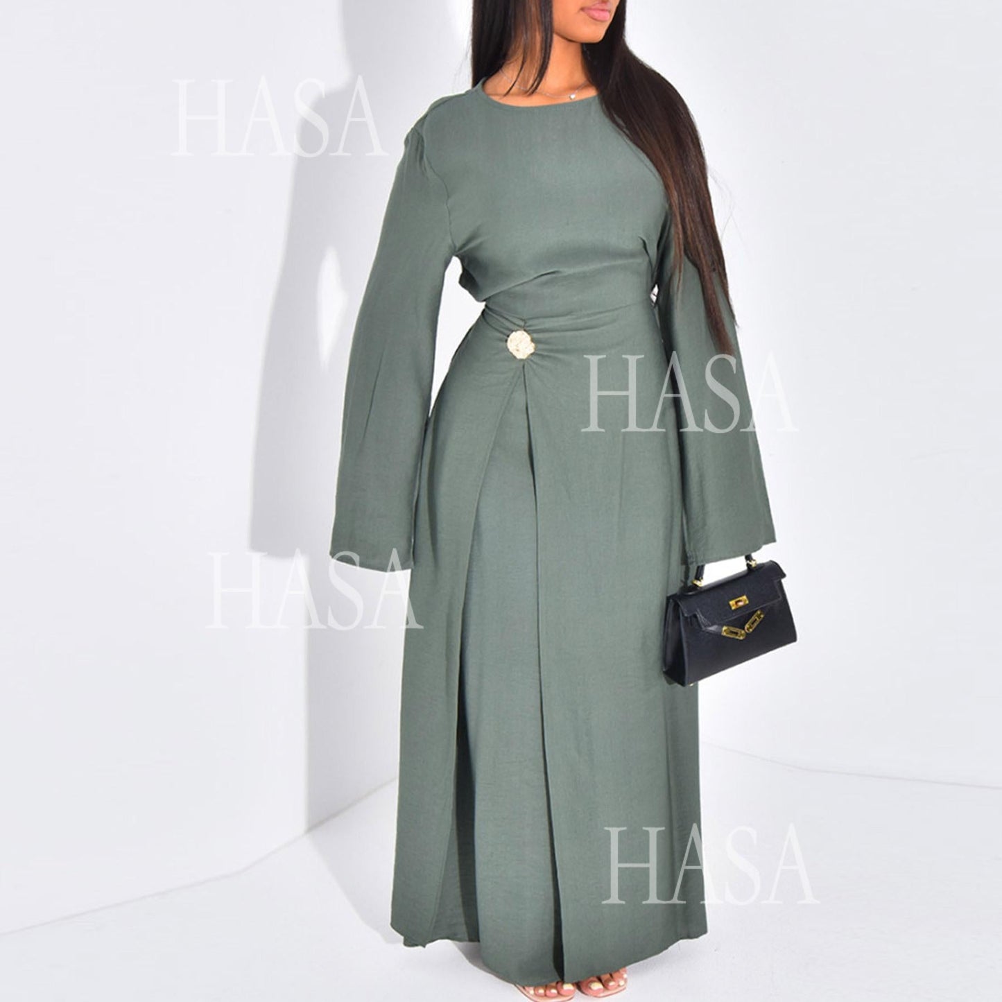 LUMAYA6549 Minimalist Abaya with Waist Detail