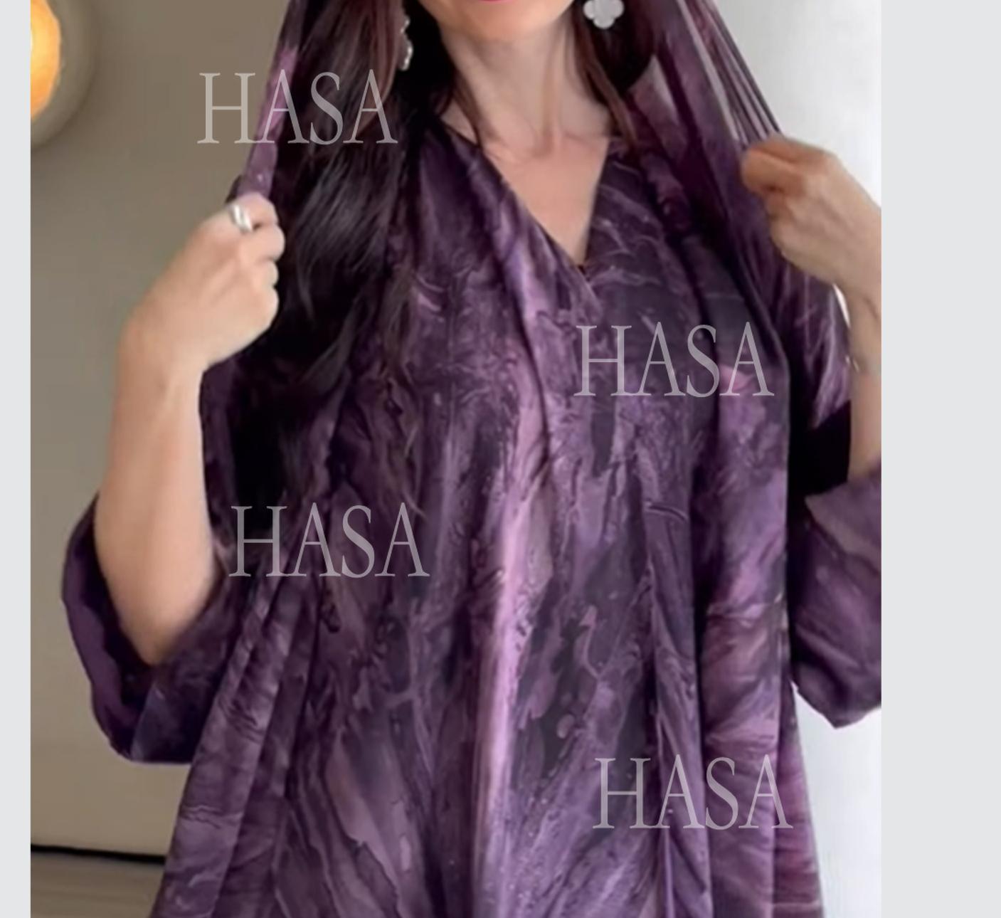 LUMAYA6551 Printed Abaya Cardigan with Matching Scarf Two-Piece Set