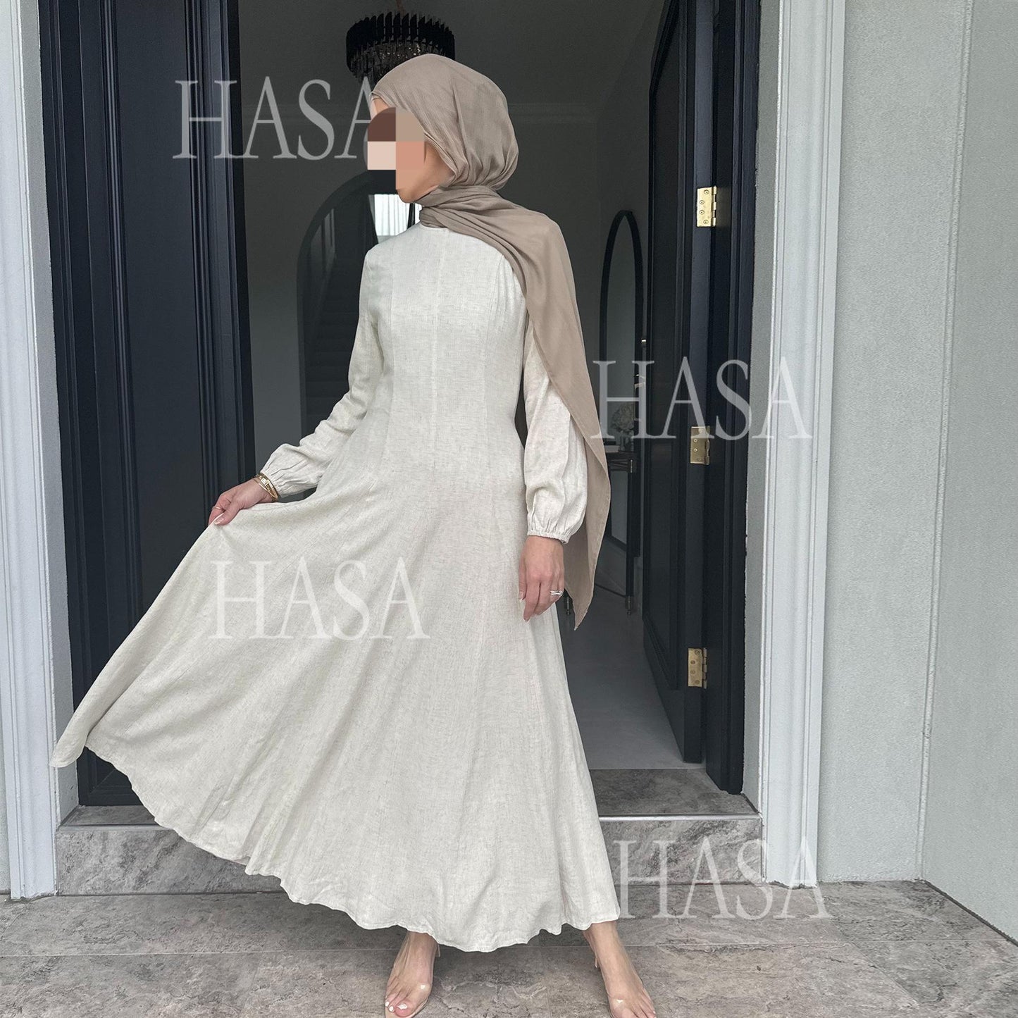 LMSA LM5868 Solid Color Swing Comfortable  Dress Robe Waist Cinching