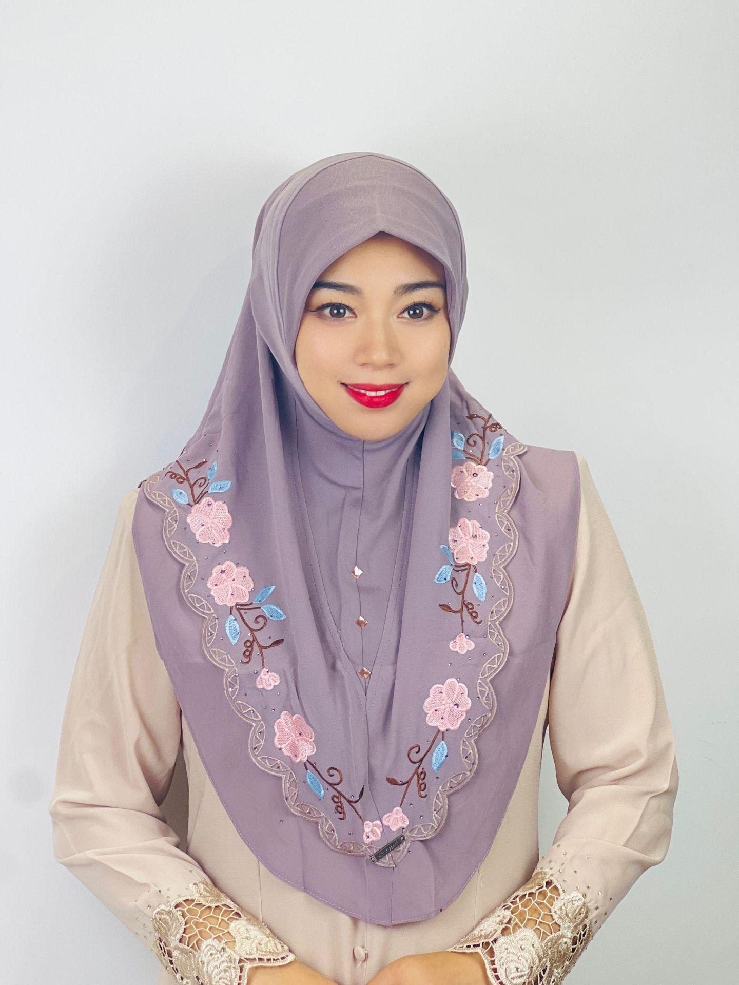 LUMAYA LM1105 Double Layered Floral Embroidered Lace Headscarf for Women