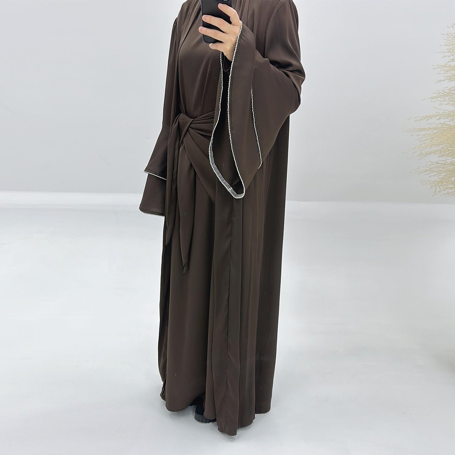 LUMAYA LM1188 3pcs Set Satin Cardigan+Inner Dress+Special Belt