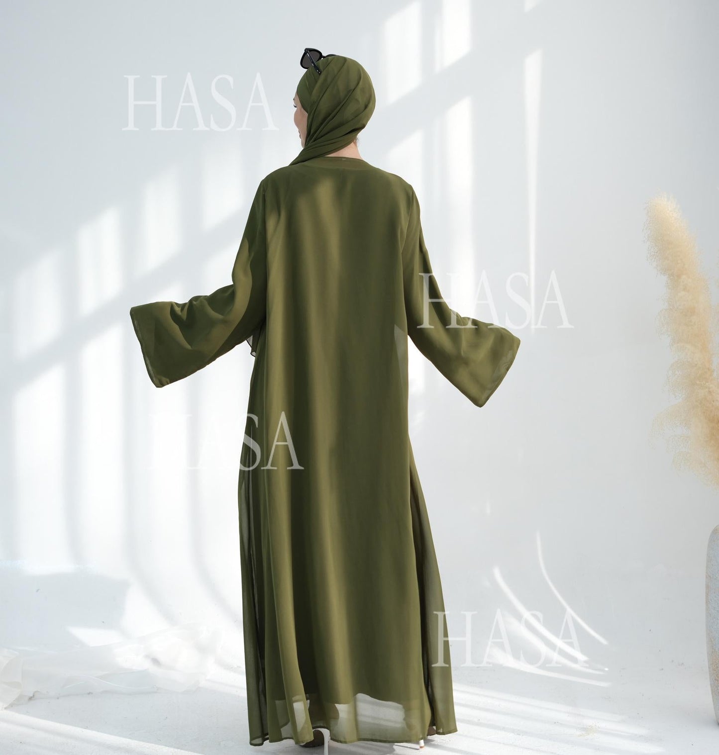 LUMAYA6513 Double-layered sleeve chiffon cardigan two-piece robe abaya (headscarf not included)