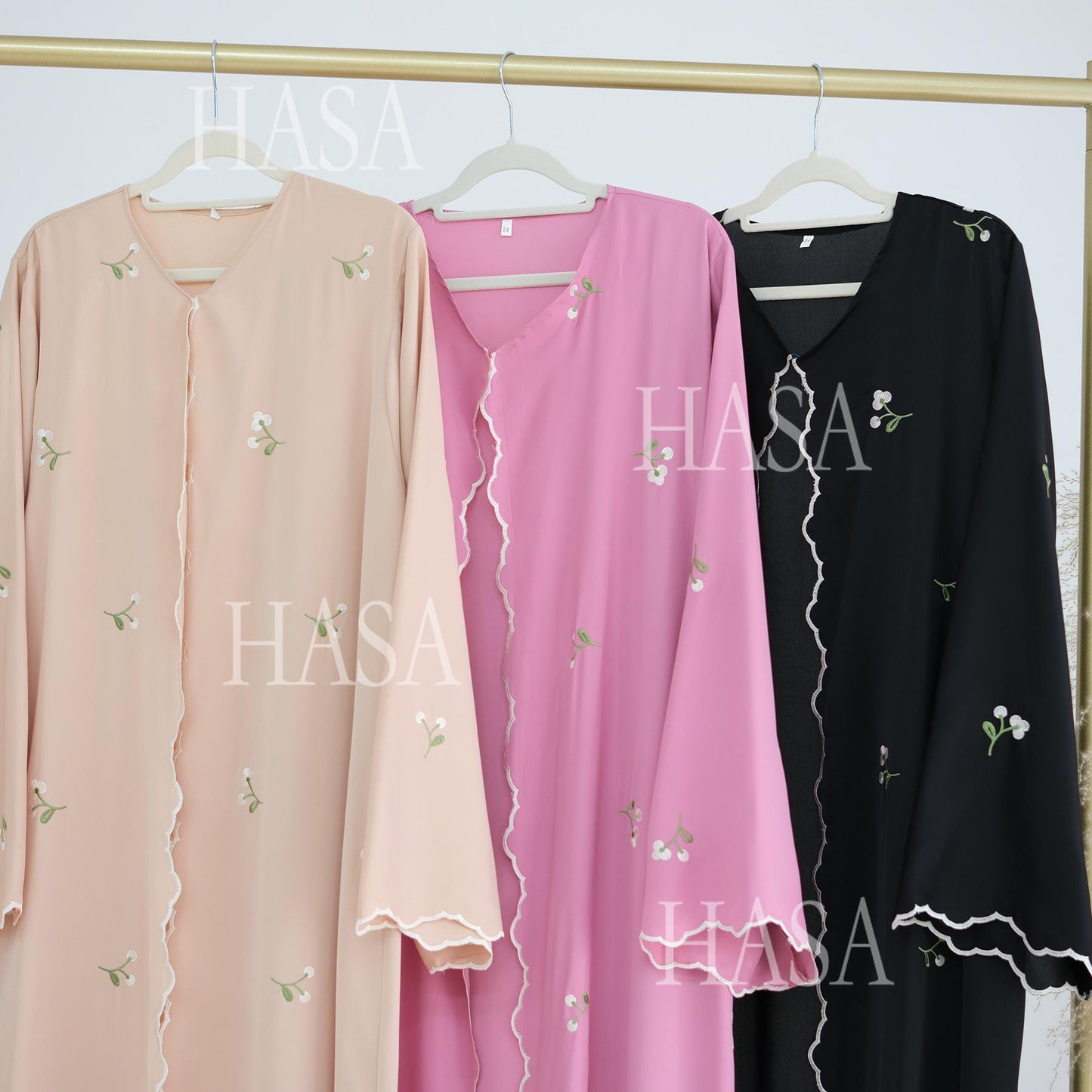 LUMAYA6472 Longline Cardigan with Delicate Floral Details and Curved Edging