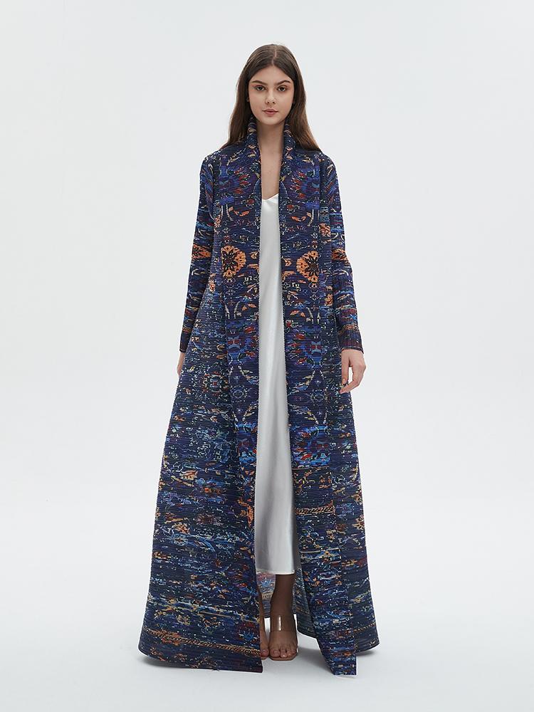 LUMAYA6717 Midnight Tapestry  Blue Printed Abaya with Artistic Motifs
