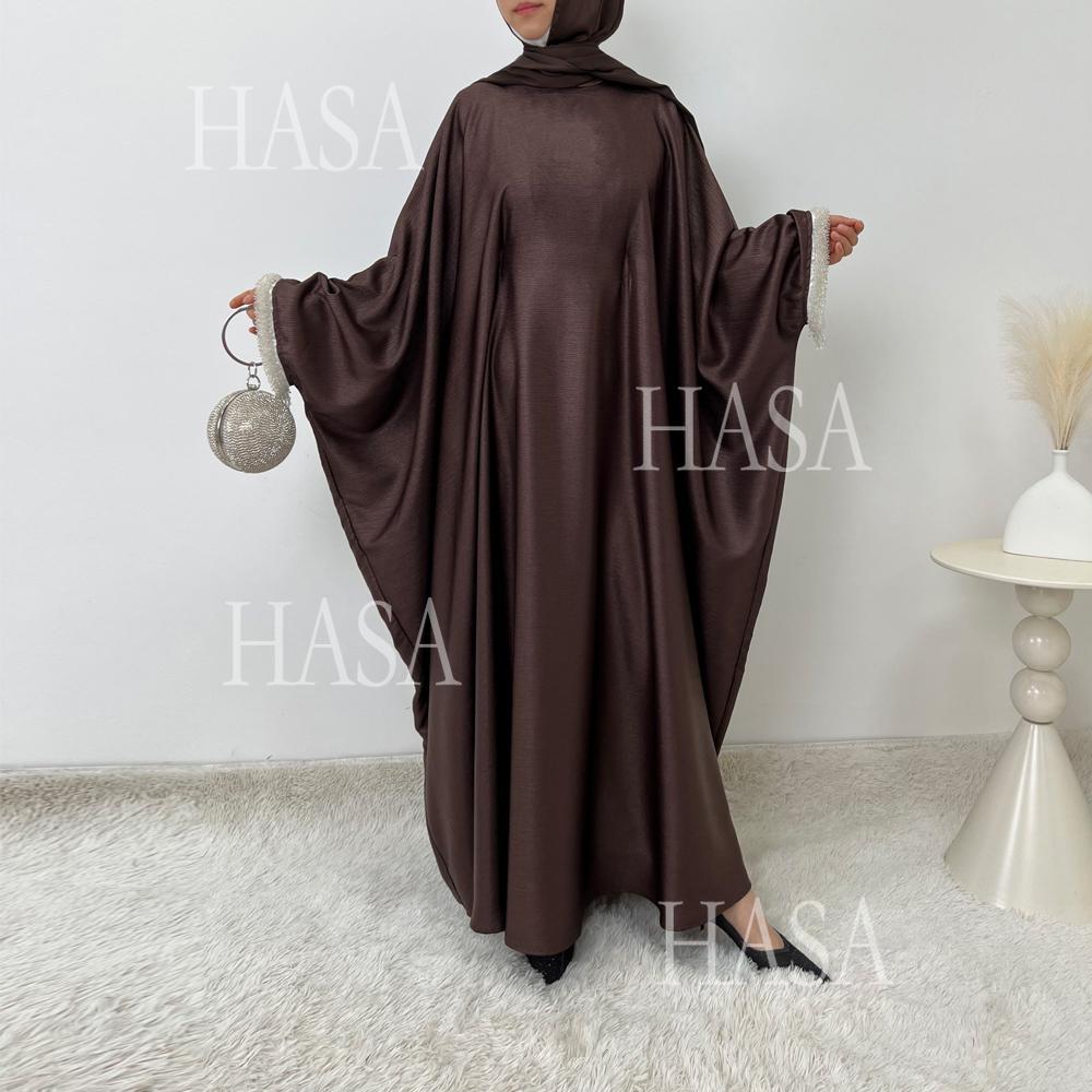 LUMAYA6496 Simple and Elegant Bat Sleeve Beaded Robe Dress (headscarf Not Included)