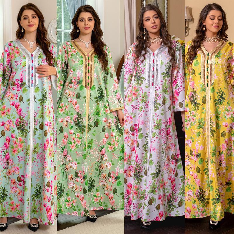 LUMAYA LUMAYA1075 Abaya Robe New Printed Rhinestone Dress