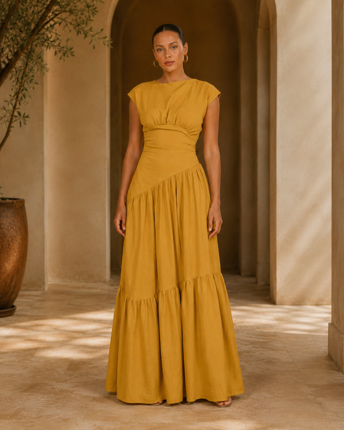 LM1641 Women's Sleeveless Pleated Loose Fit Maxi Dress