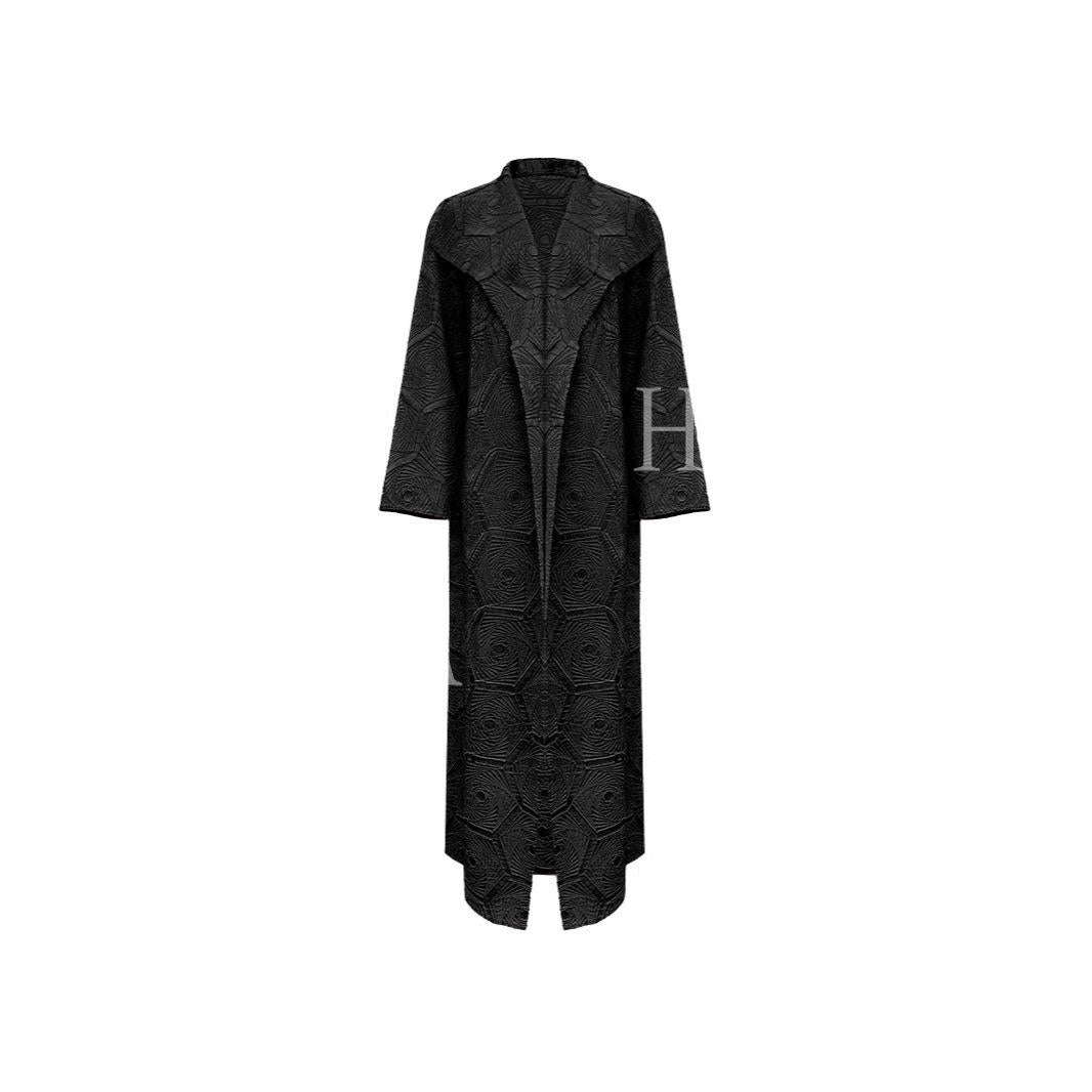 LM6592 Embroidered Pleated Cardigan Jacket - Large Size, Comfortable Mid-Length