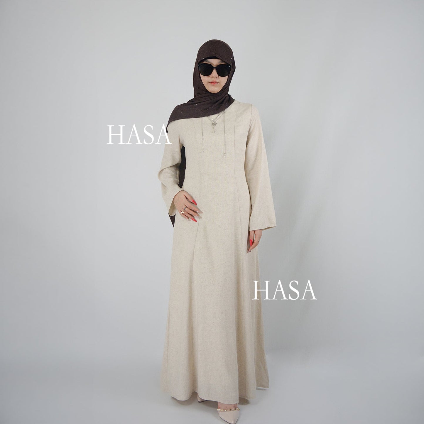 HASA HA5866 Elegant Long Skirt with Tie Waist and Wide Swing Design