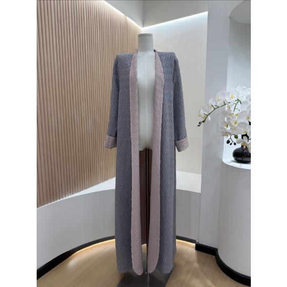 LUMAYA6703 Modern Minimalism Textured Grey Abaya with Pink Accents