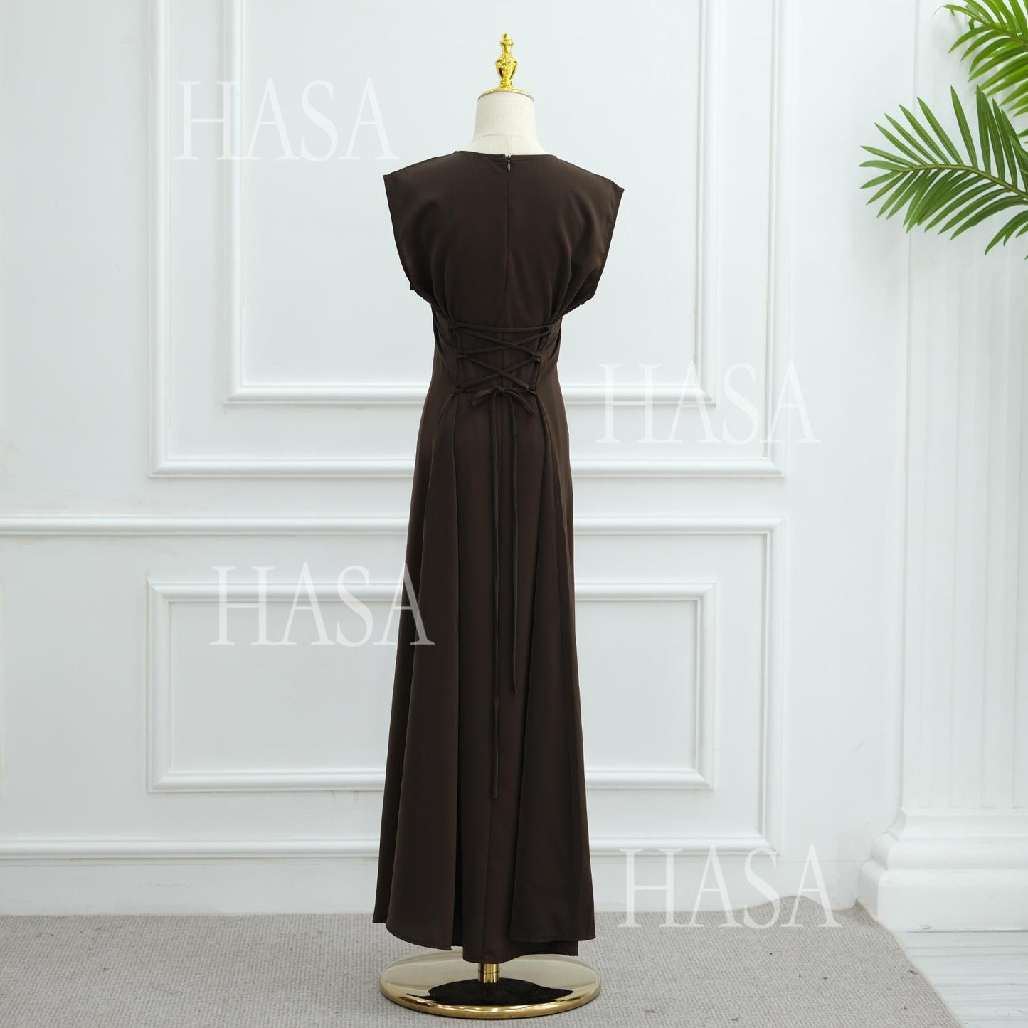 LUMAYA6470 Sleeveless Long Dress with Adjustable Back Lacing