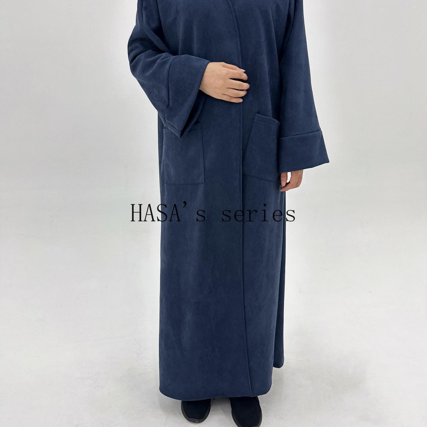 LUMAYA5148 Suede-textured, Simple Cardigan-style Long Robe, A Loose and Comfortable Dress for Autumn and Winter.