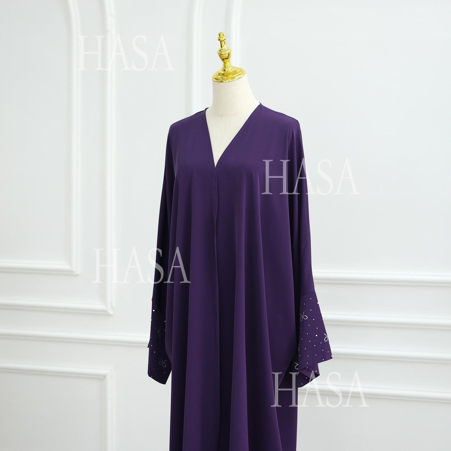 HA6492  Long-sleeved Robe with Bow and Beading