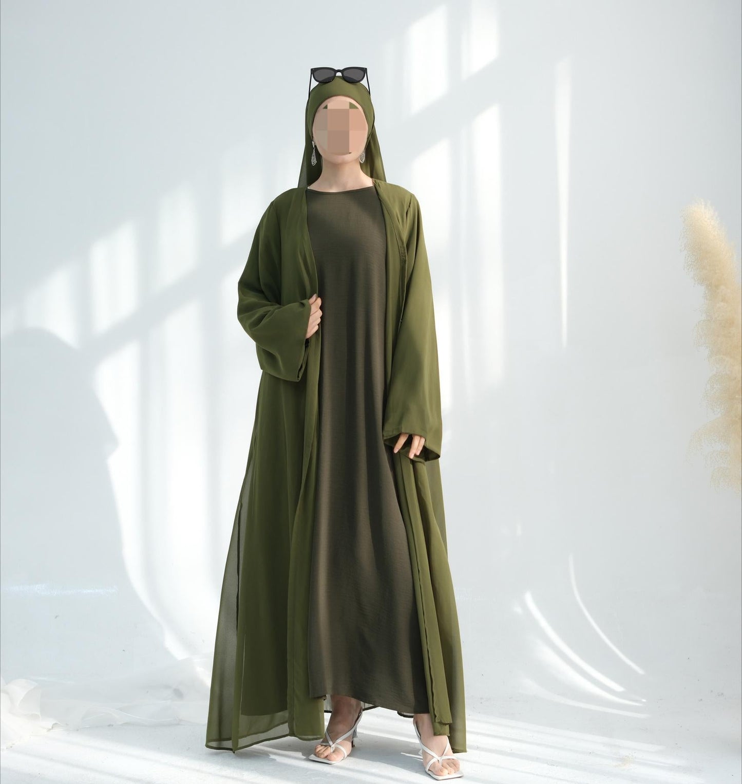 LUMAYA6513 Double-layered sleeve chiffon cardigan two-piece robe abaya (headscarf not included)