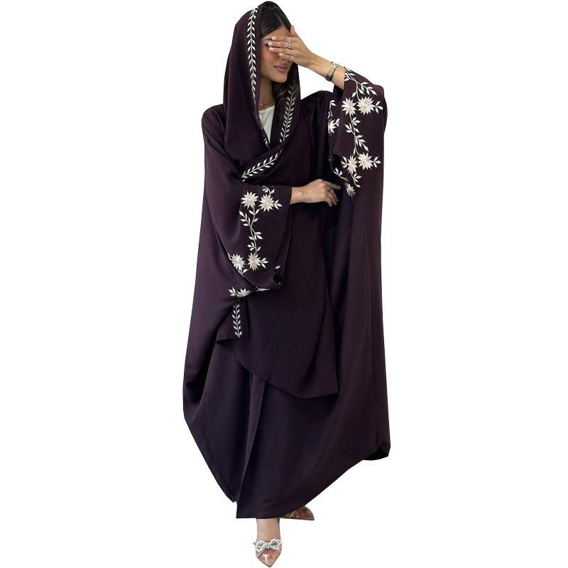 LUMAYA5099 Rhinestone-embellished Beaded Cardigan-style Robe, A High-quality Two-piece Set with A Matching Headscarf Design.