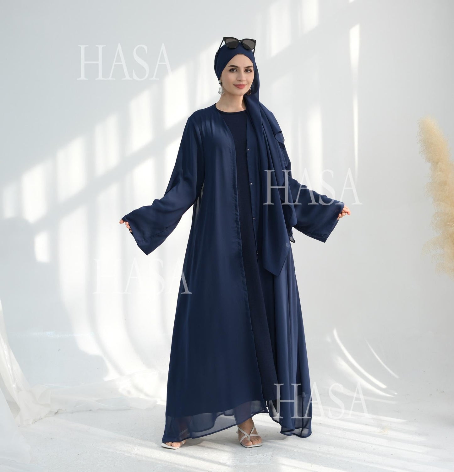 LUMAYA6513 Double-layered sleeve chiffon cardigan two-piece robe abaya (headscarf not included)
