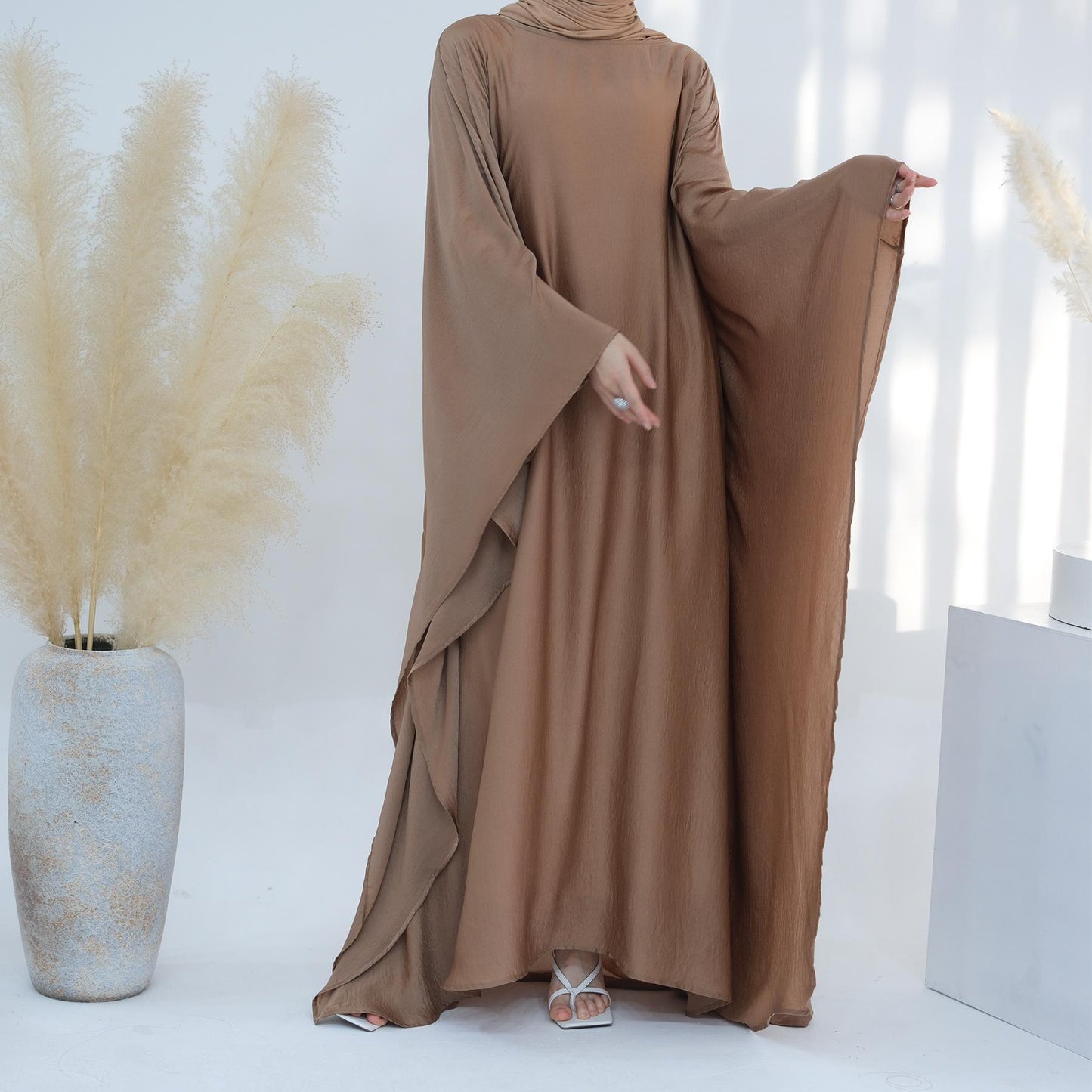 LUMAYA LM1174 Waist Raging Bat Sleeves Dress Crepe Kaftan