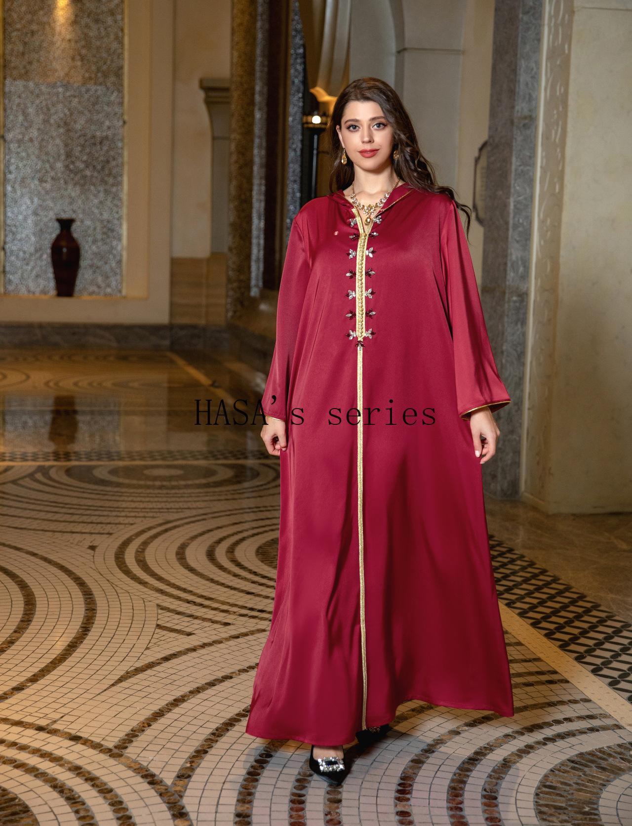 LMSA's Series  LM1231 Jeweled Ribbon Satin Home Dress Abaya