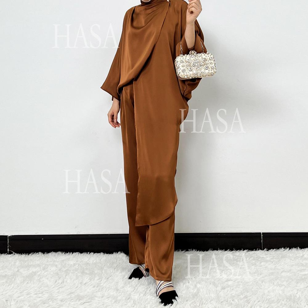LUMAYA5857 High-end Bright Satin Two-piece Suit (headscarf Not Included), Irregular Design Shows Fashionable Style