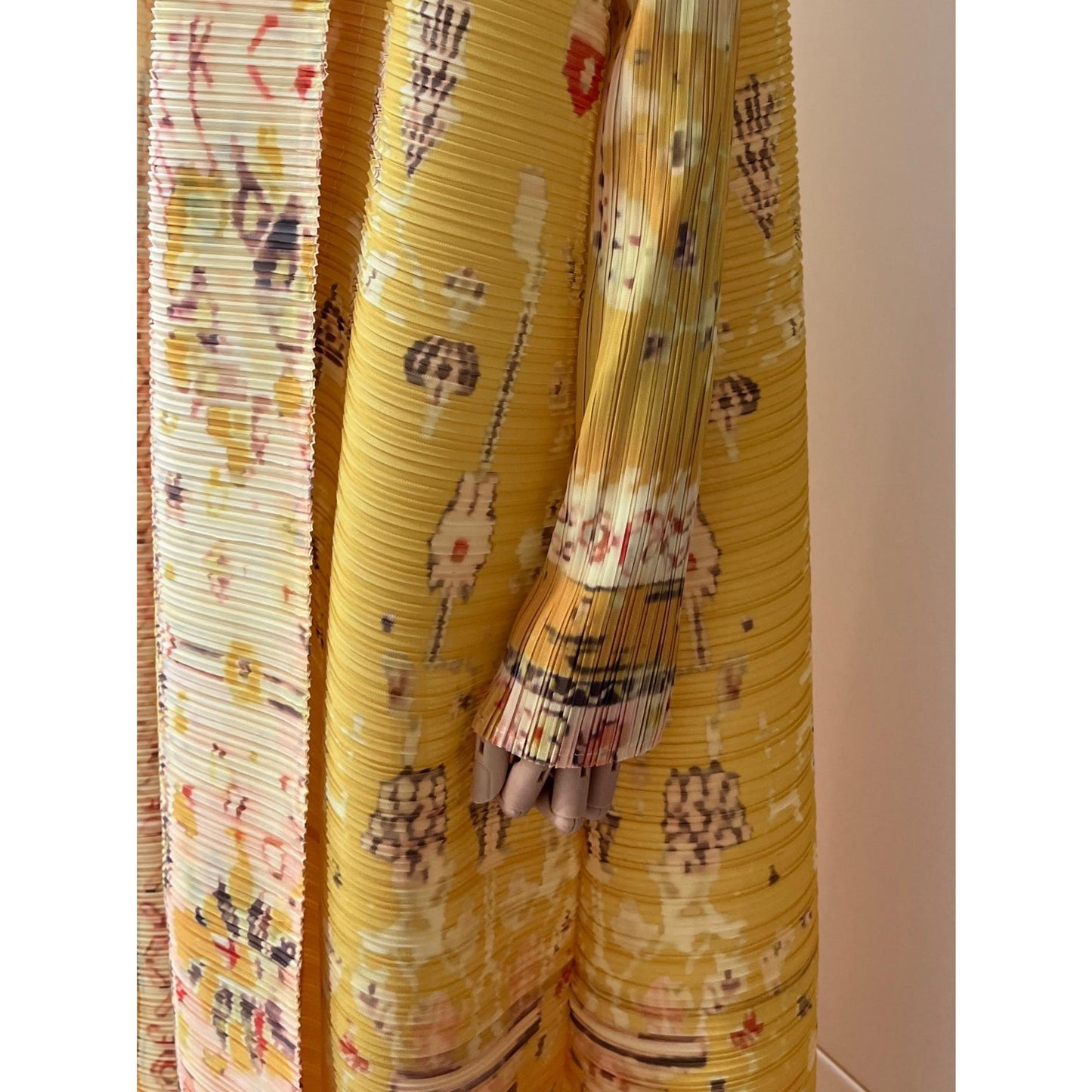 LUMAYA5843 Retro Warm Yellow Floral Textured Open-front Long Coat