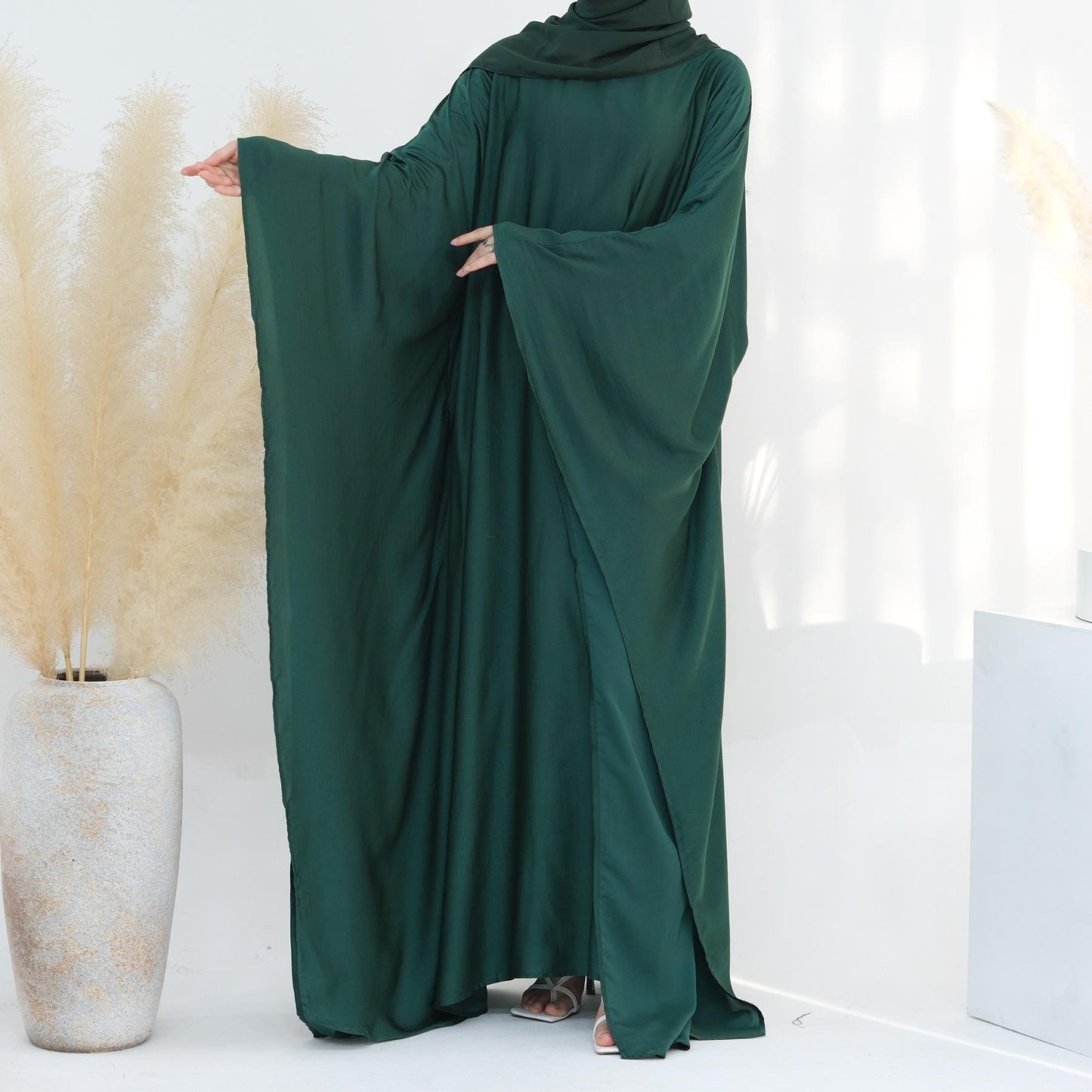 LUMAYA LM1174 Waist Raging Bat Sleeves Dress Crepe Kaftan
