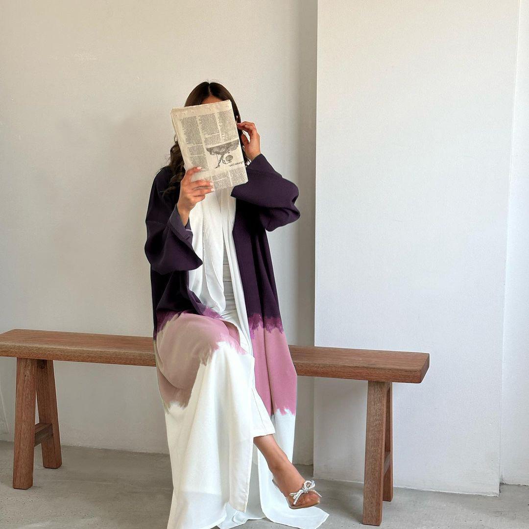 LUMAYA LM1096 Muslim Tie-dyed Cloak Cardigan Dress Abaya