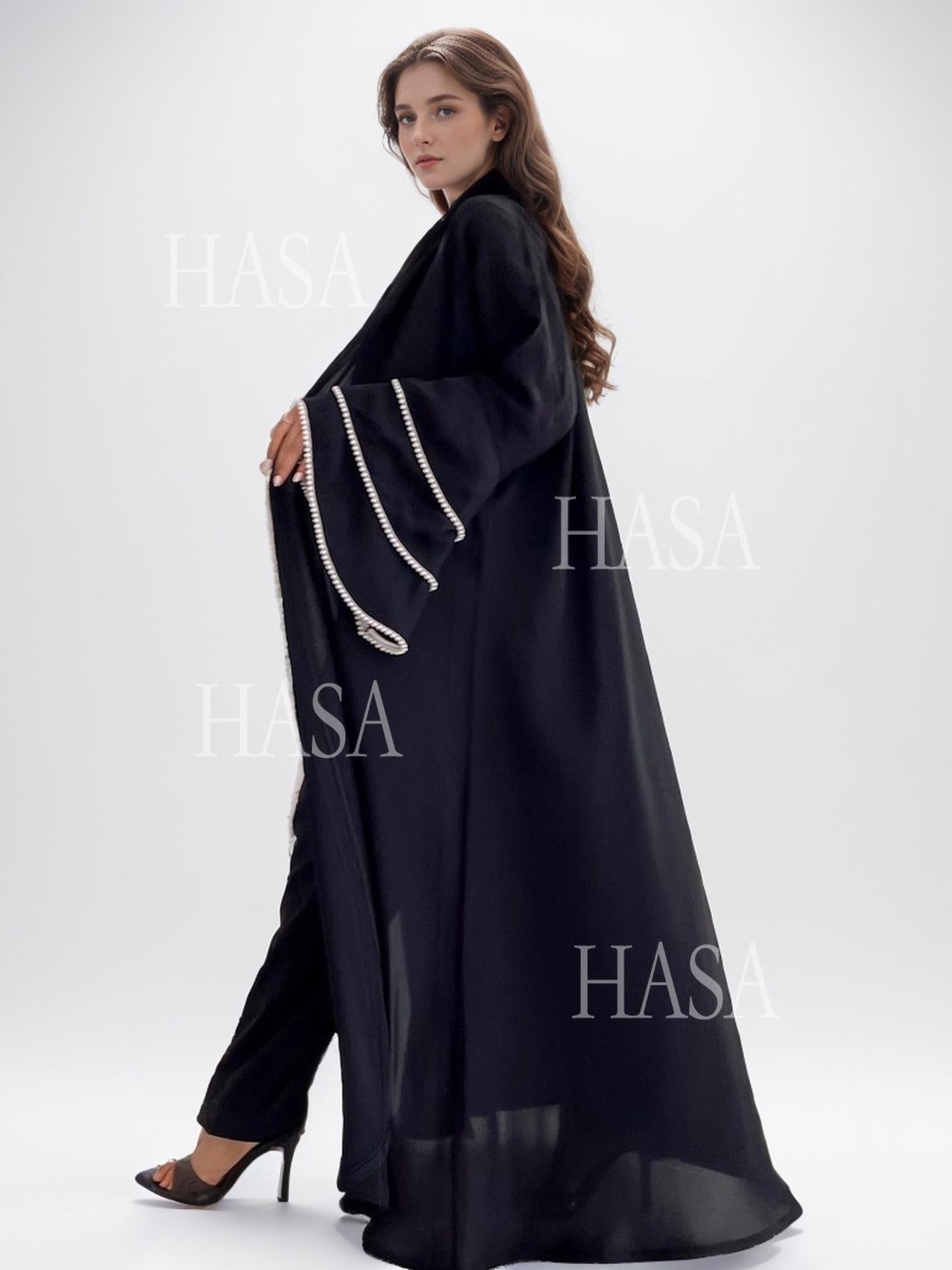 LUMAYA6543 Elegant Abaya with LUMAYAnd-Embroidered Pearl Details