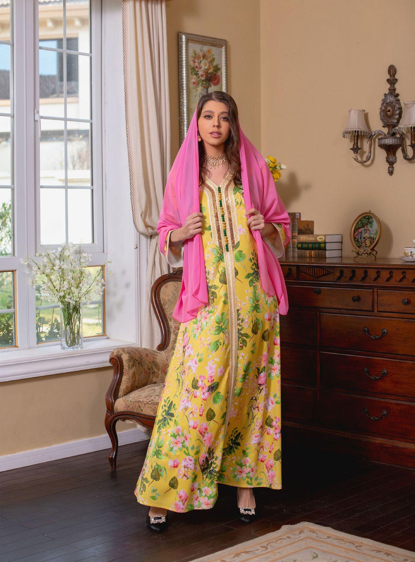 LUMAYA LUMAYA1075 Abaya Robe New Printed Rhinestone Dress