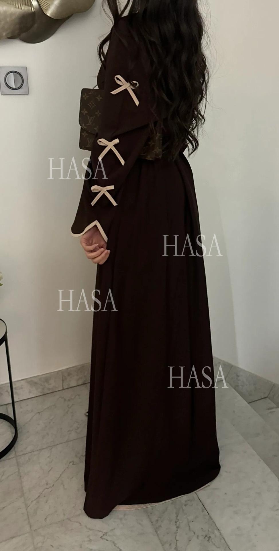 LUMAYA5862 Elegant Wavy-edge Bow Robe (with Belt) for A Feminine Look