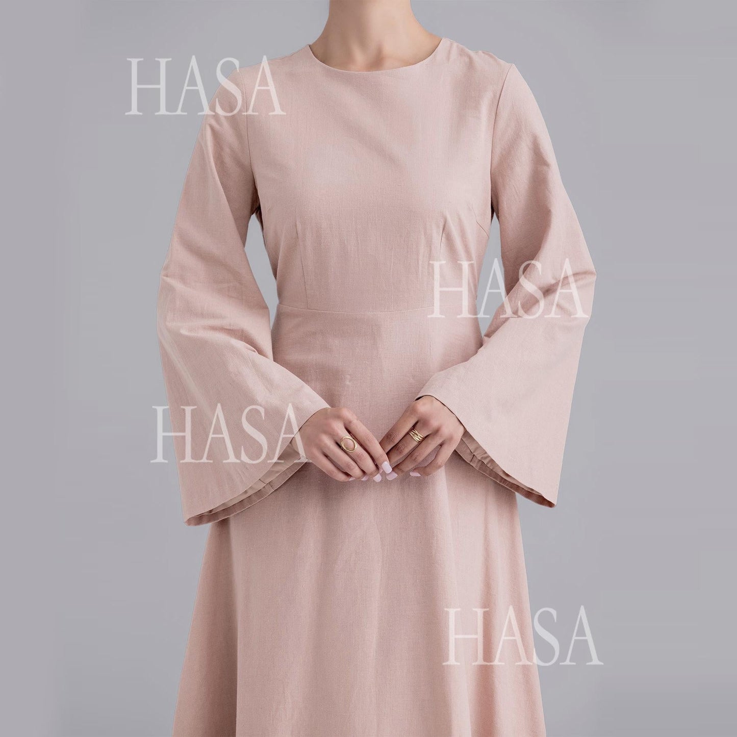 LUMAYA6494 Simple Solid Color Linen Bamboo Dress | Lace-Up Design