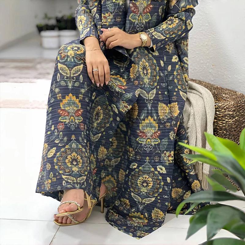 LUMAYA6708 Botanical Elegance , Teal Floral Kimono-Style Abaya