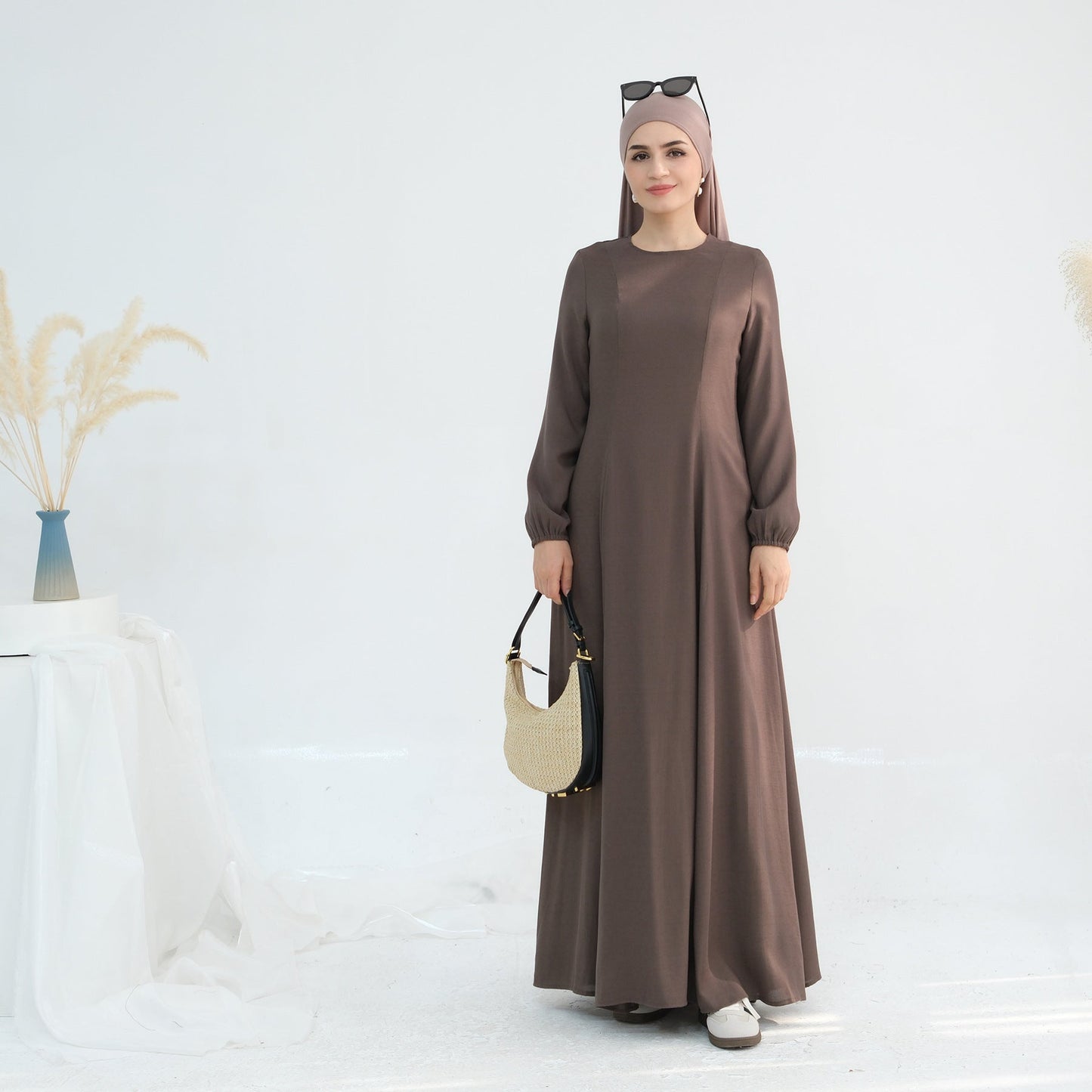 LM6632 Double Lined Simple Long Sleeve Dress