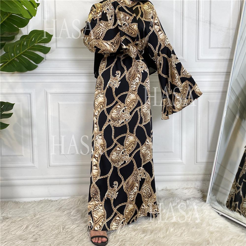 LM6590 Fashionable Printed Loose-fitting Dress with Lace-up Design and Wide Swing