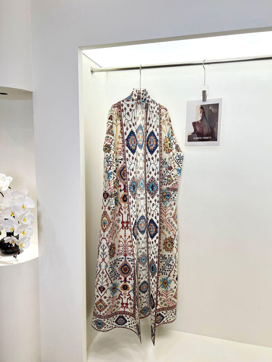 LUMAYA6720  White Abaya with Vibrant Multicolor Prints
