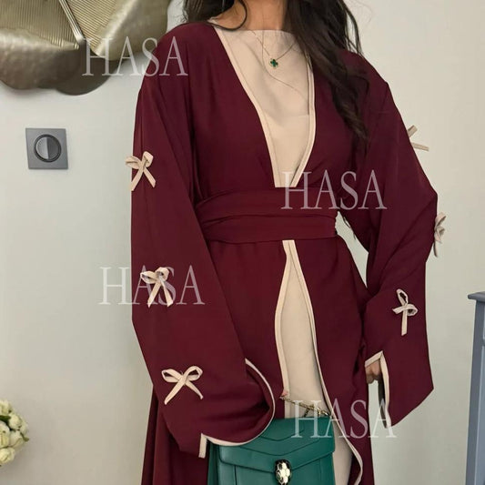 HA5862 Elegant Wavy-edge Bow Robe (with Belt) for A Feminine Look