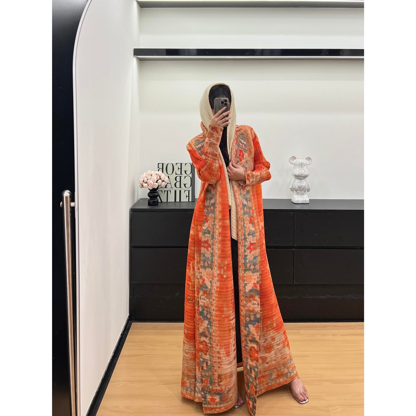 LUMAYASASERIES LUMAYA6714 Desert Bloom Vibrant Orange Abaya with Floral Prints