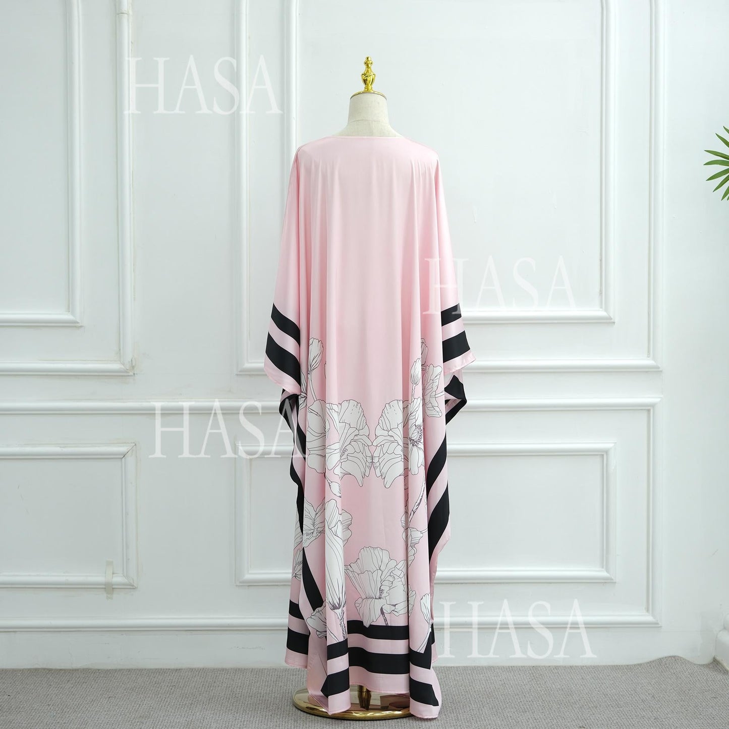 LM6556 Colorblock Print Cardigan Robe Dress