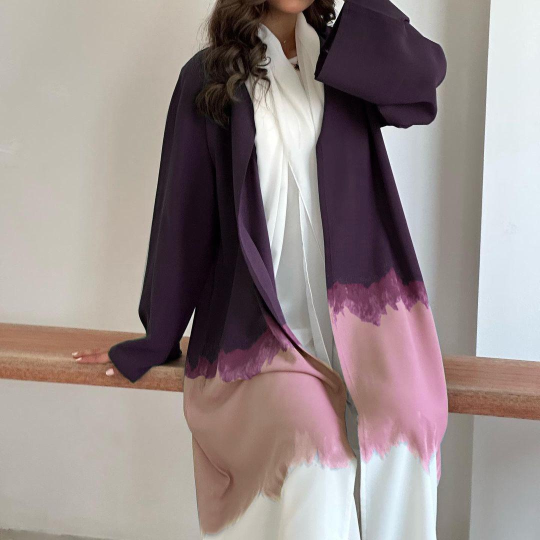 LUMAYA LM1096 Muslim Tie-dyed Cloak Cardigan Dress Abaya