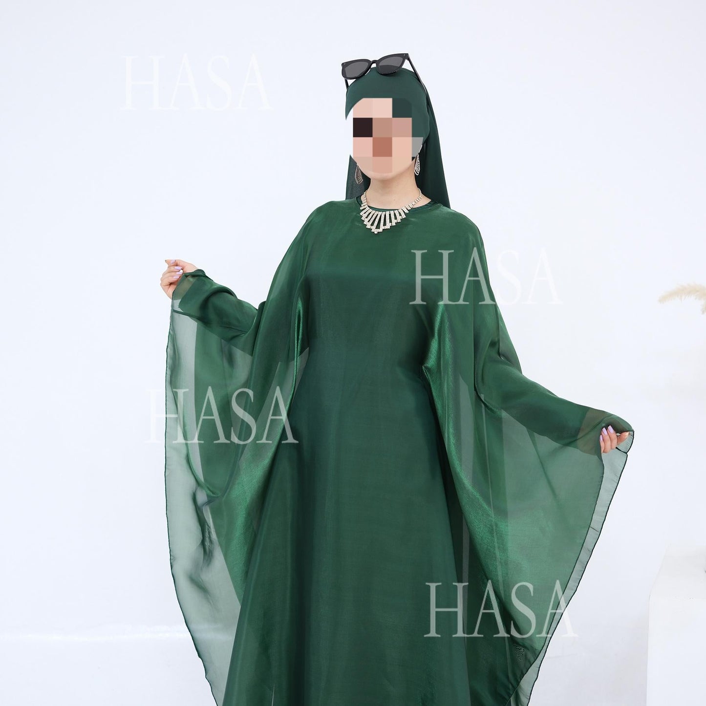 LUMAYA6524 Elegant two-piece solid-color robe and dress with optional headscarf