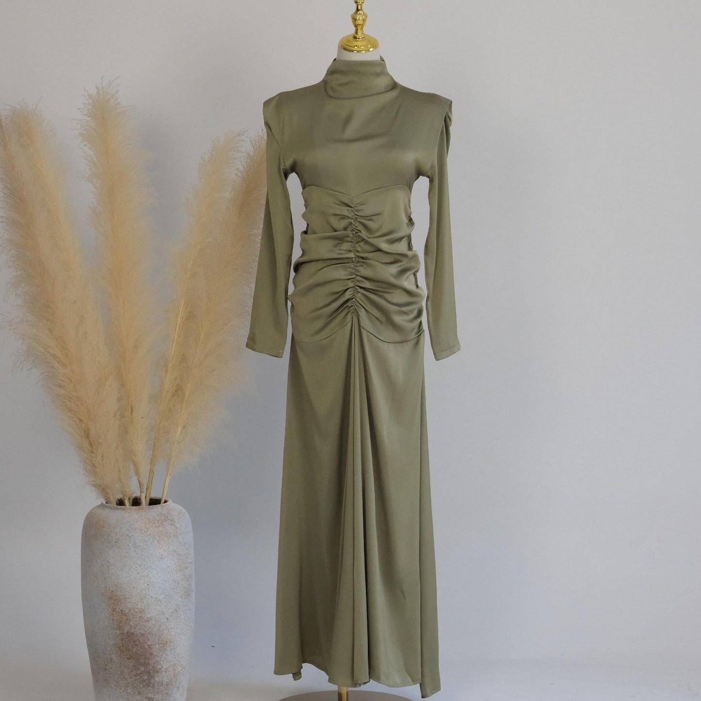 LUMAYA LUMAYA1020 Solid Color High Neck Slimming Robe Dress