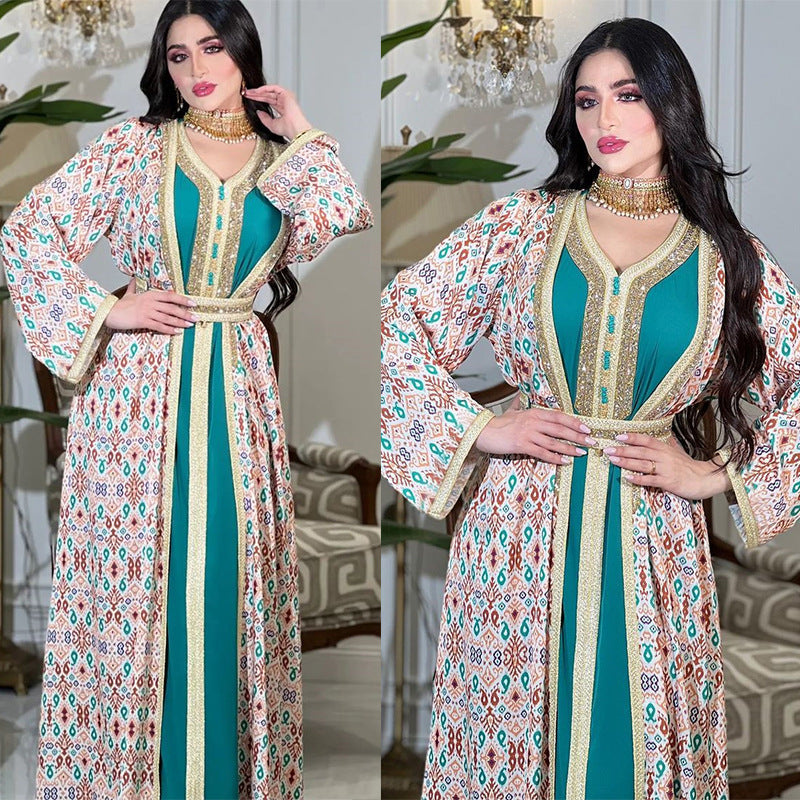LM6644 Two-piece rhinestone-embroidered robe with understated luxury embroidery design