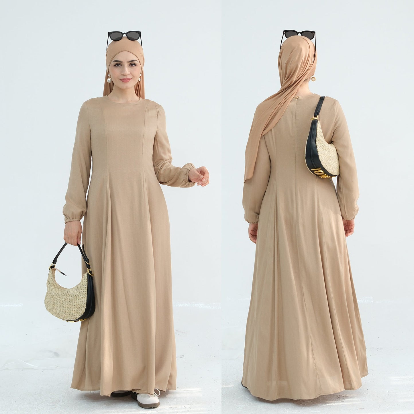 LM6632 Double Lined Simple Long Sleeve Dress