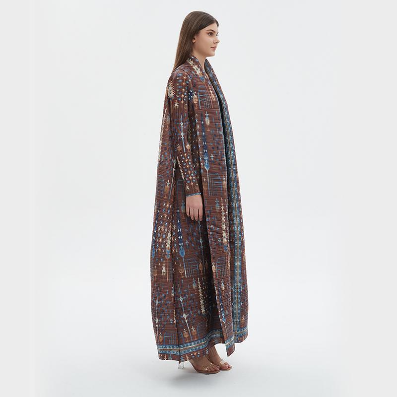 LUMAYA5848 Retro Brown Textured Open-front Long Coat