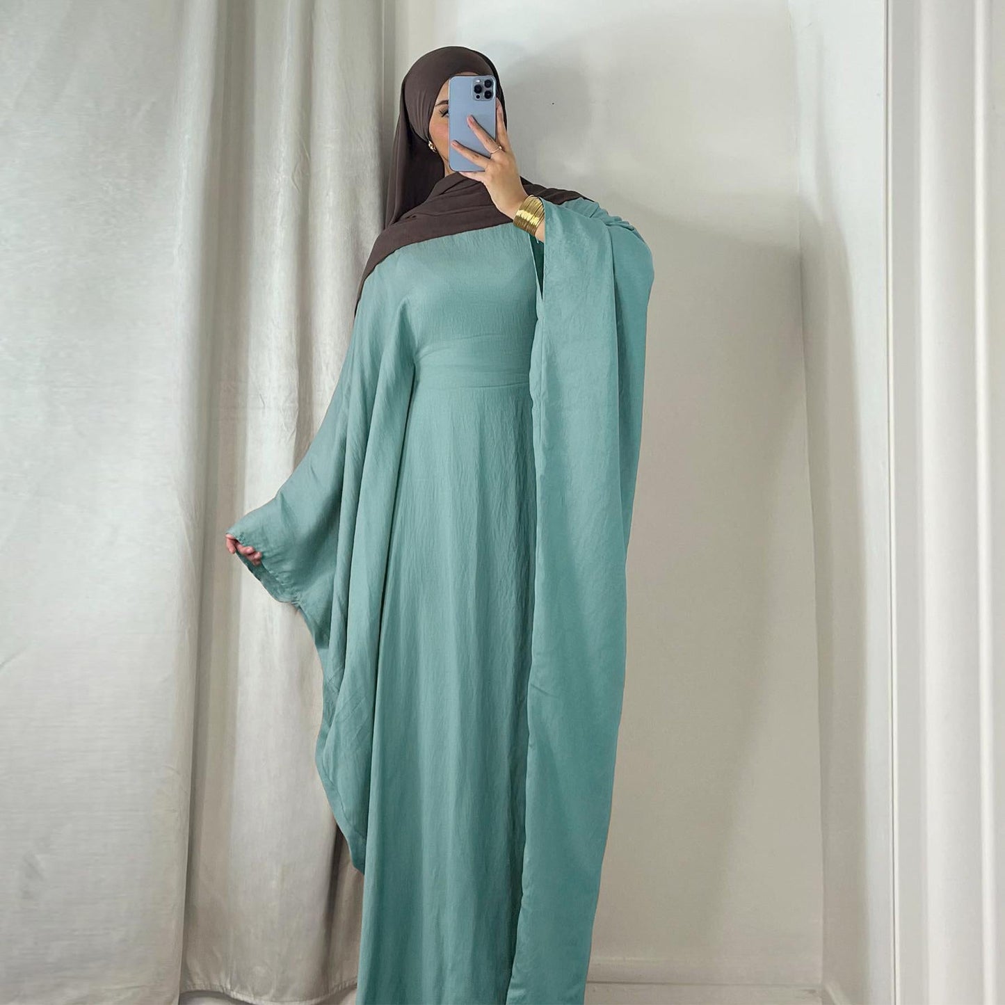 LUMAYA LUMAYA0997 Crepe Kaftan with Built-in Belt Waist Bat Sleeves Dress