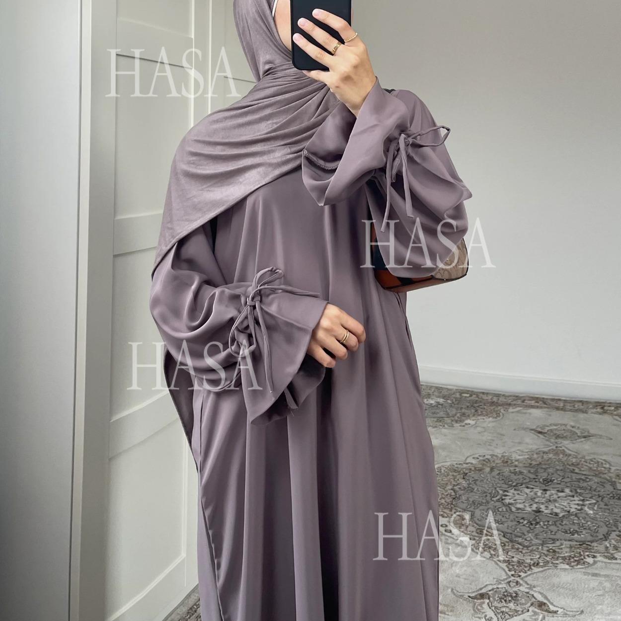 LUMAYA5861 Solid Color Sleeve Robe (without Headscarf), Elegant Temperament Instantly abaya girl