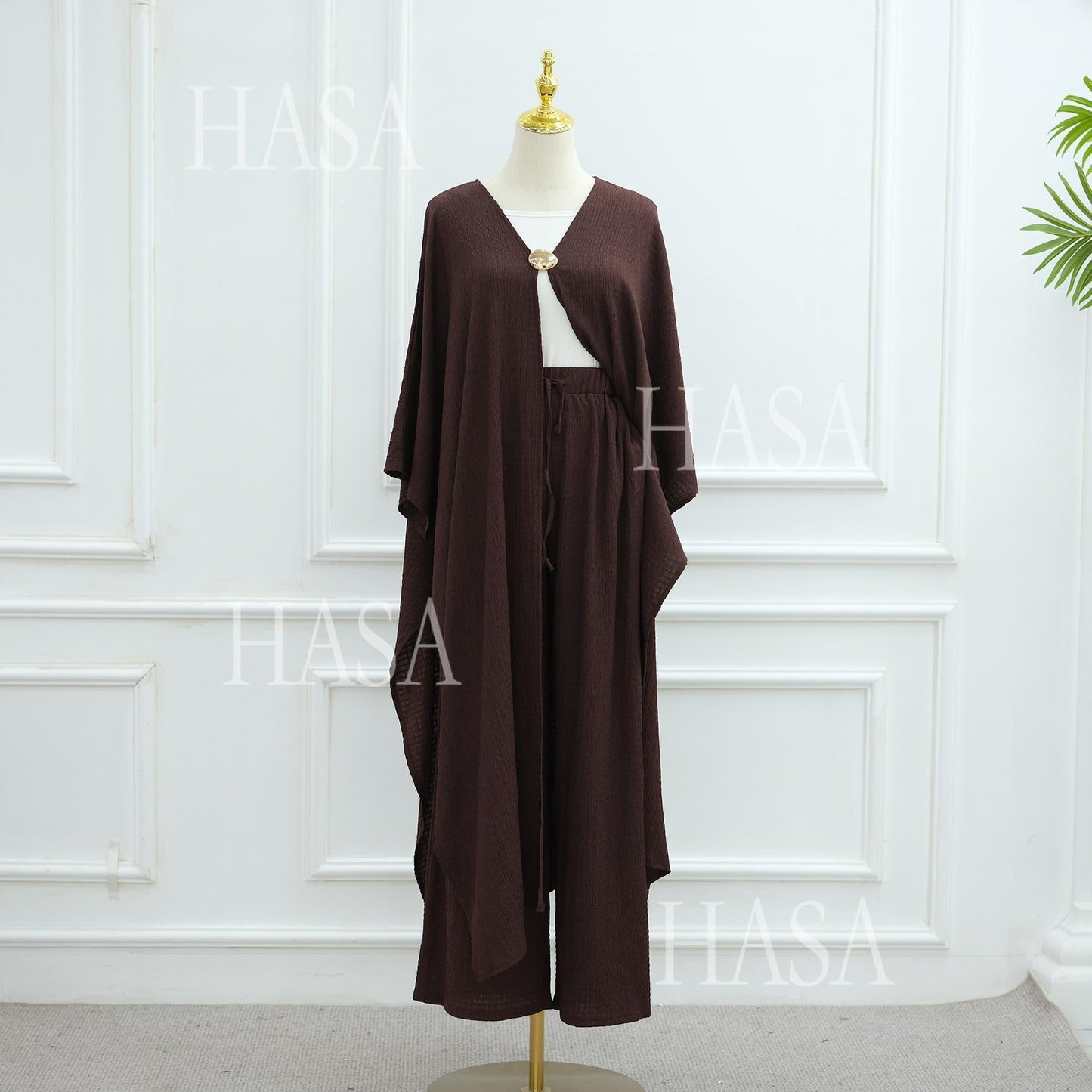 LUMAYA6486 Simple Cardigan with Wide-leg Pants, Solid Color Daily Two-piece Suit
