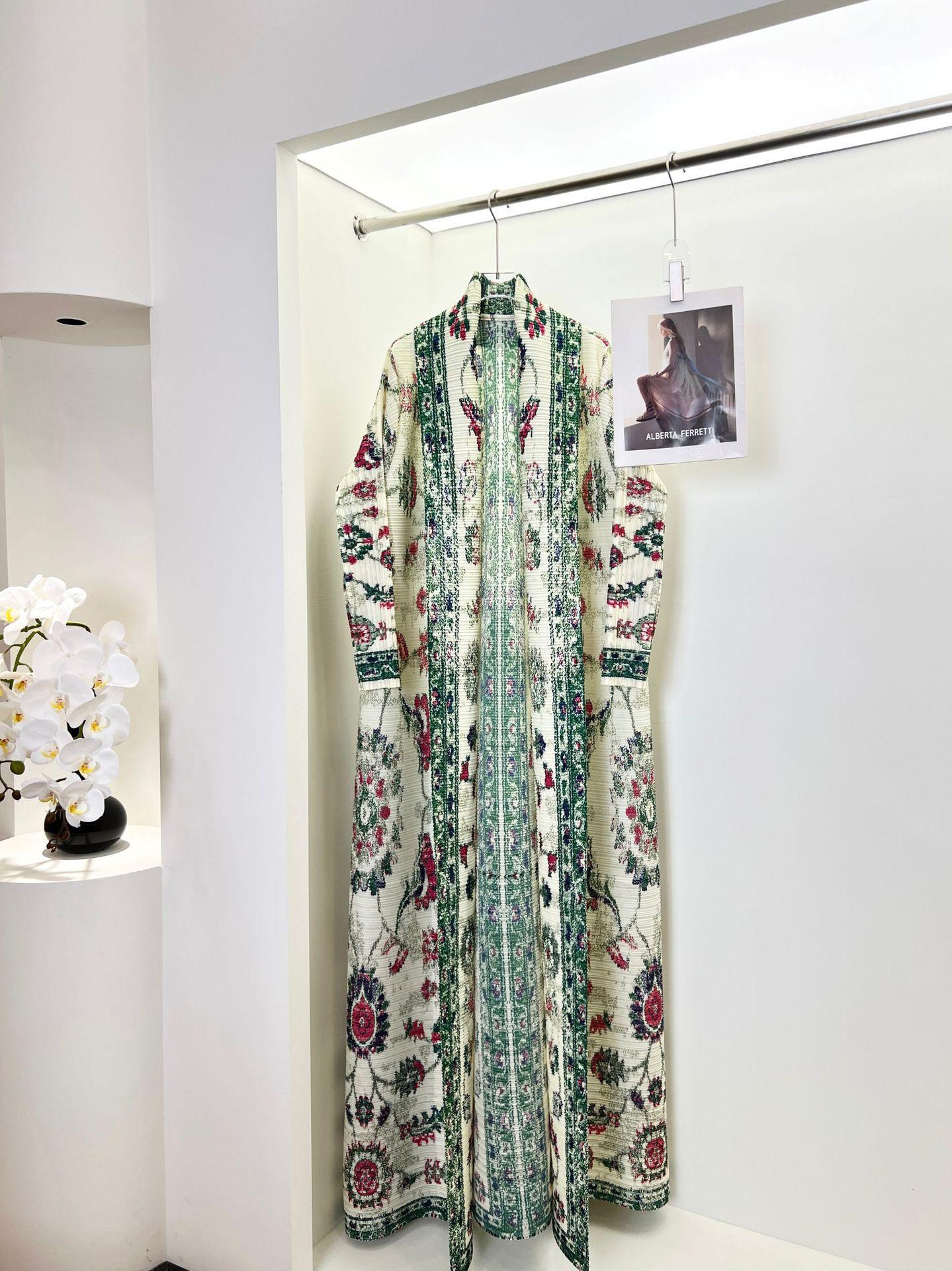 LUMAYA6722 Porcelain Dreams  White Abaya with Green & Red Floral Prints