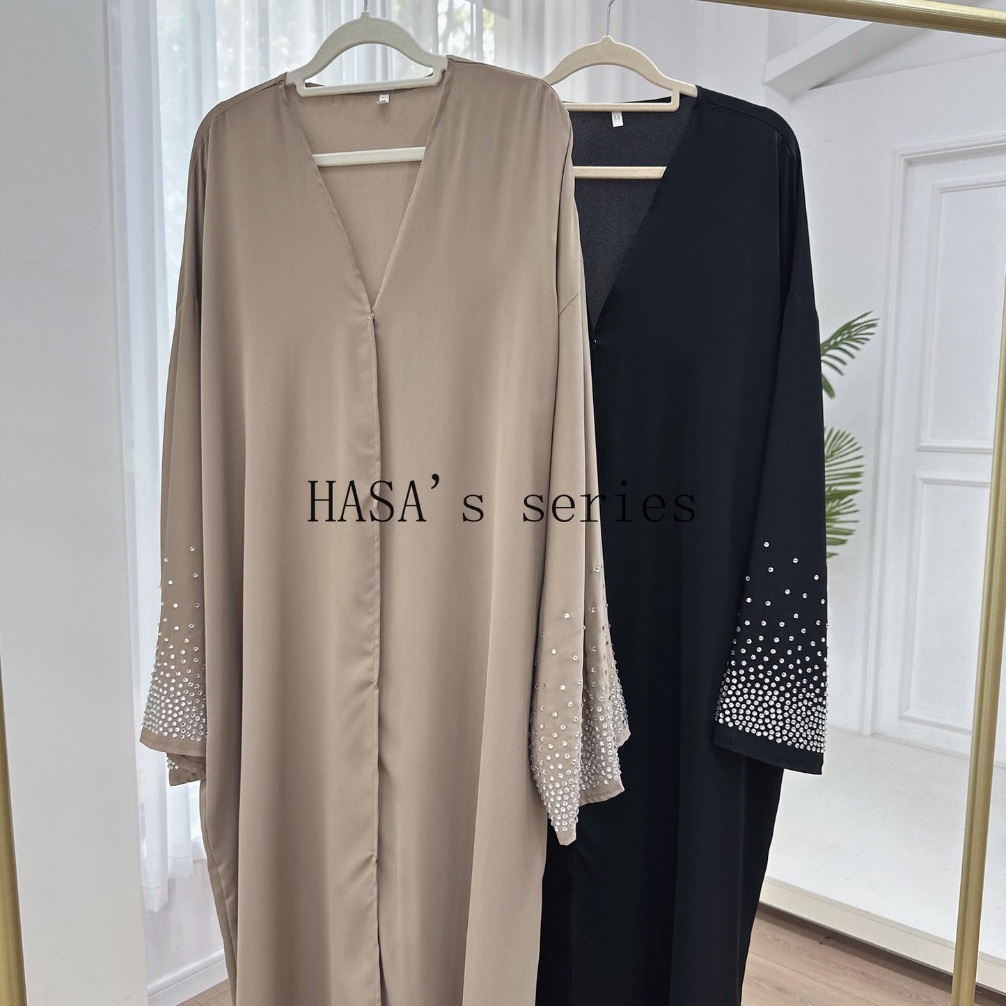 LUMAYA4837 Simple and Elegant Two-piece Set: A Cardigan and A Long Dress with Rhinestone Details on The Cuffs.